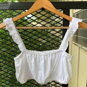 Aritzia Wilfred White Ruffle Cropped Top